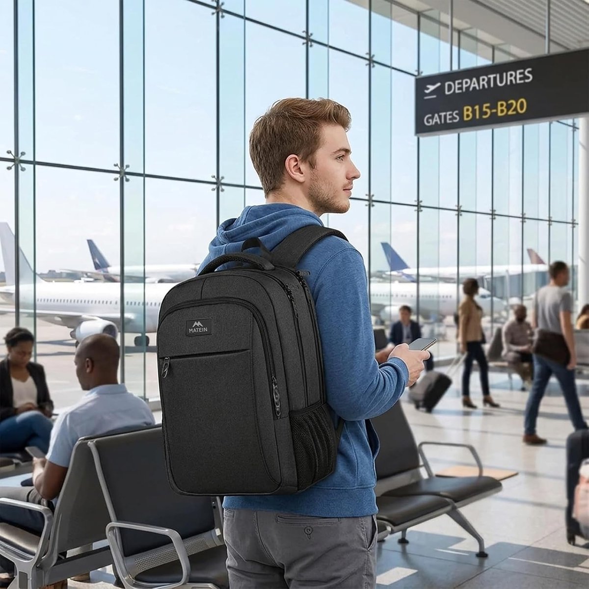 MATEIN Business Laptop Backpack, 15.6 Inch Travel Laptop Bag Rucksack, Water-Resistant Bag Daypack for Work College Computer Men Women Backpack, Black