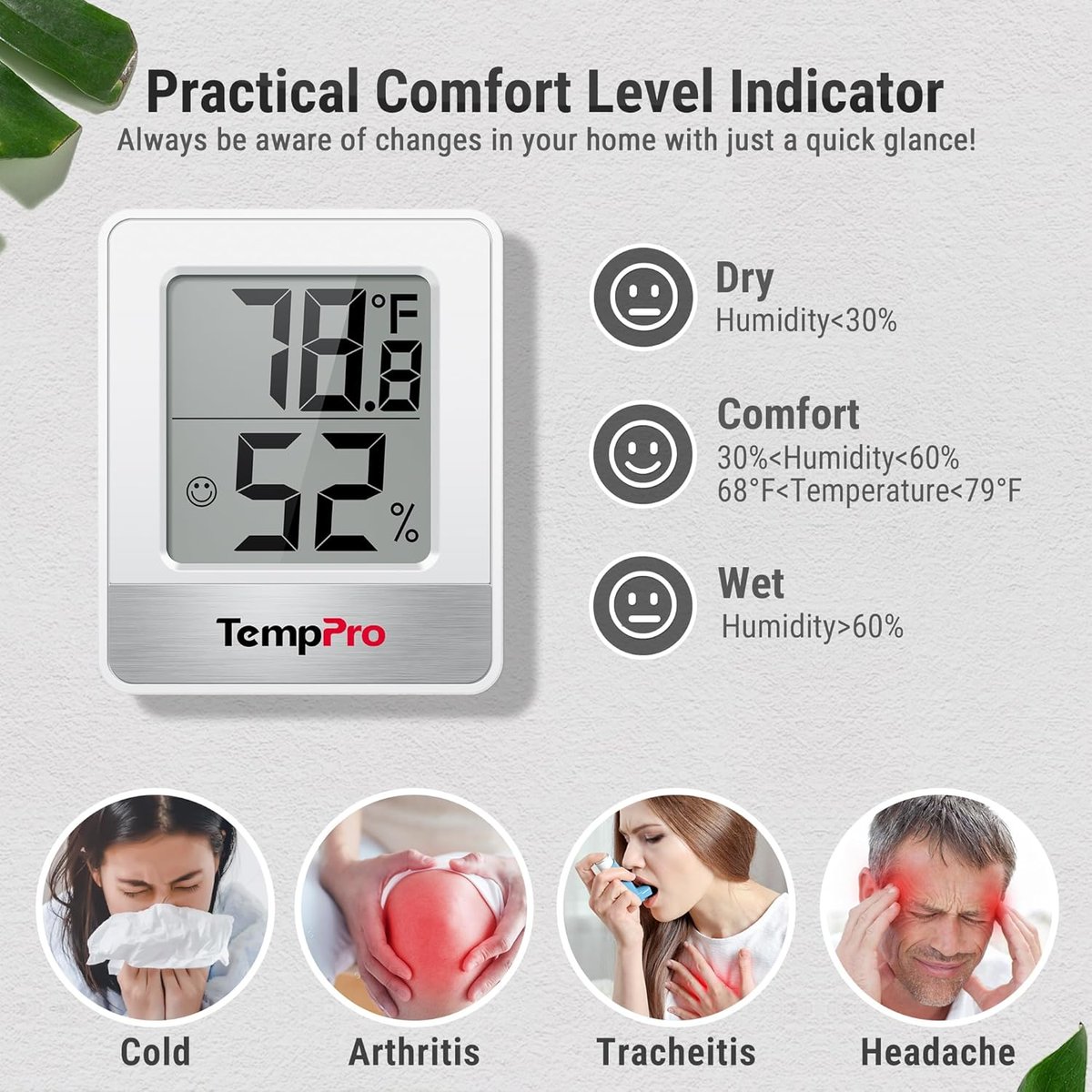 TempPro TP49 Digital Hygrometer Indoor Thermometer Humidity Meter Room Thermometer with Temperature and Humidity Monitor Mini Hygrometer Outdoor Thermometer (Previously ThermoPro)