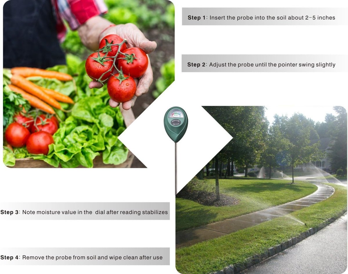 XLUX Soil Moisture Sensor Meter Water Monitor, Hygrometer for Gardening, Farming,Plants, No Batteries Required, 2 Pack