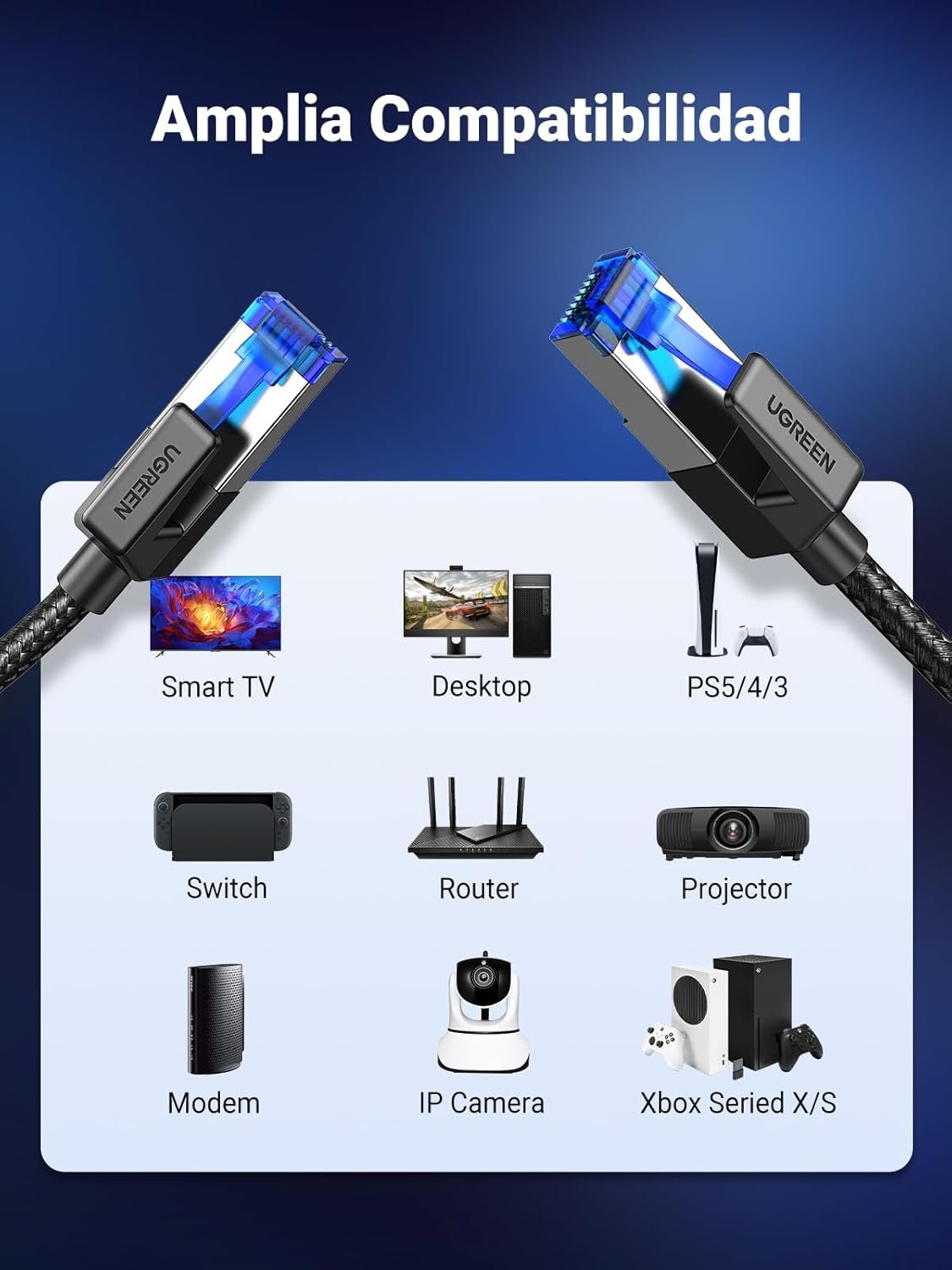 UGREEN CAT 8 Ethernet Cable 40Gbps 2000MHz High Speed F/FTP POE RJ45 LAN Braided Network Cord Compatible with Xbox One Switch PS5 PS4 WiFi Extender Router Modem Patch Panel 1M