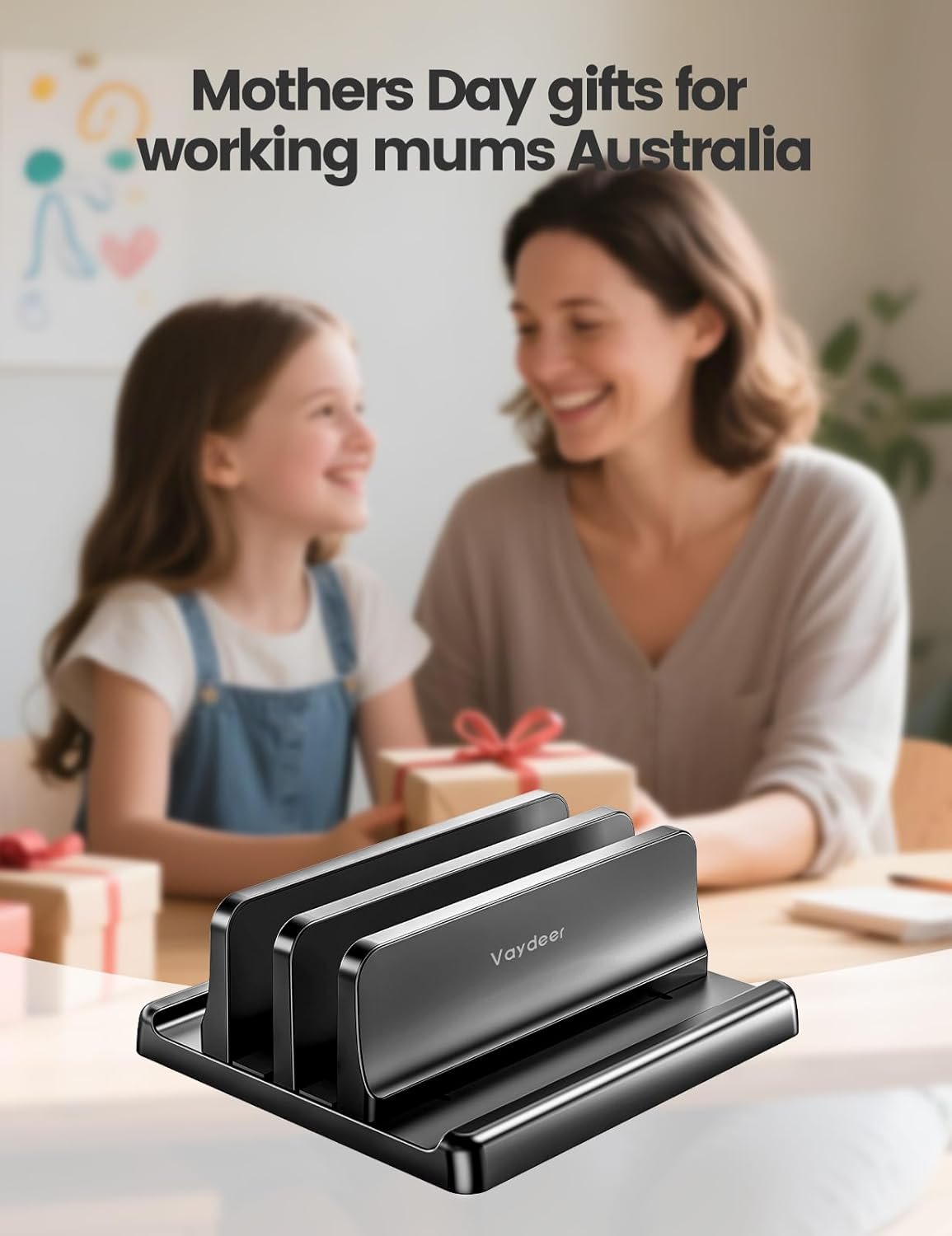 Vaydeer Vertical Laptop Stand for Desk, Dual-Slot Plastic Laptop Holder with Space Saving 4-in-1 Design, Adjustable Laptop Stand Supports MacBook, Chromebook, Surface etc(5.98 x 5.51 x 2.17 inch)