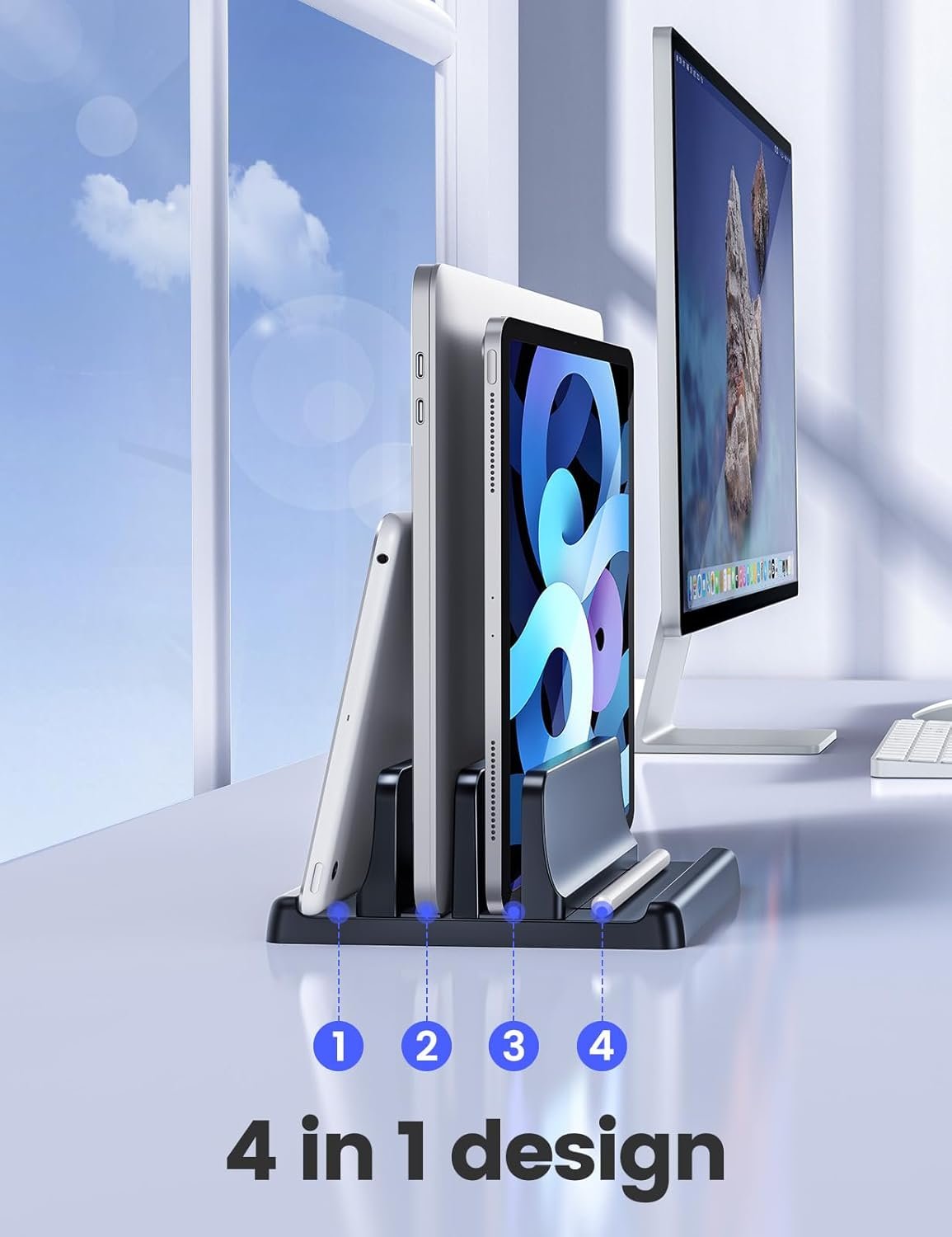 Vaydeer Vertical Laptop Stand for Desk, Dual-Slot Plastic Laptop Holder with Space Saving 4-in-1 Design, Adjustable Laptop Stand Supports MacBook, Chromebook, Surface etc(5.98 x 5.51 x 2.17 inch)