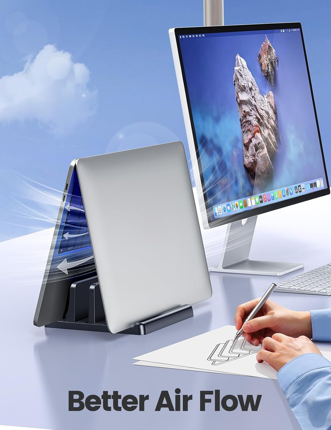 Vaydeer Vertical Laptop Stand for Desk, Dual-Slot Plastic Laptop Holder with Space Saving 4-in-1 Design, Adjustable Laptop Stand Supports MacBook, Chromebook, Surface etc(5.98 x 5.51 x 2.17 inch)