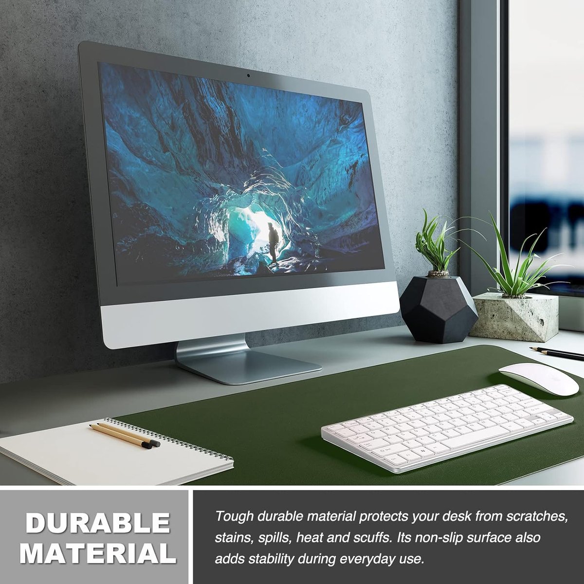 K KNODEL Leather Desk Mat, Office Desk Pad, Large Mouse Pad, Keyboard Pad, Computer and Laptop Mat for Desk, Desk Protector, Desktop Mat for Writing, Desk Blotter and Cover (80x40cm, Dark Green)